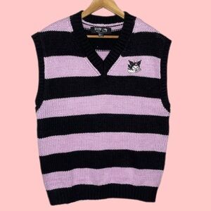 Kuromi Pink and Black Striped Women's Sweater